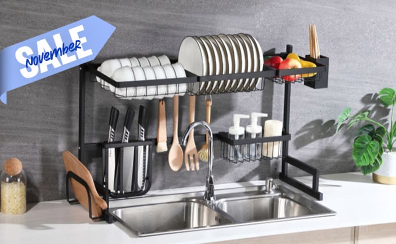 מתקן לייבוש כלים ולארגון הכיור
